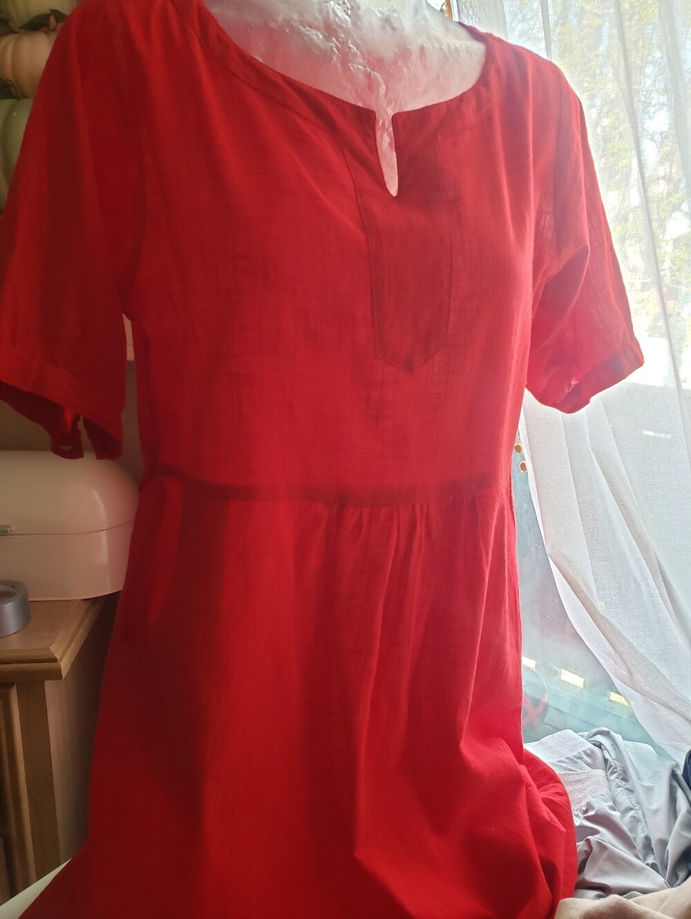 Red Midi Dress with Keyhole Neckline